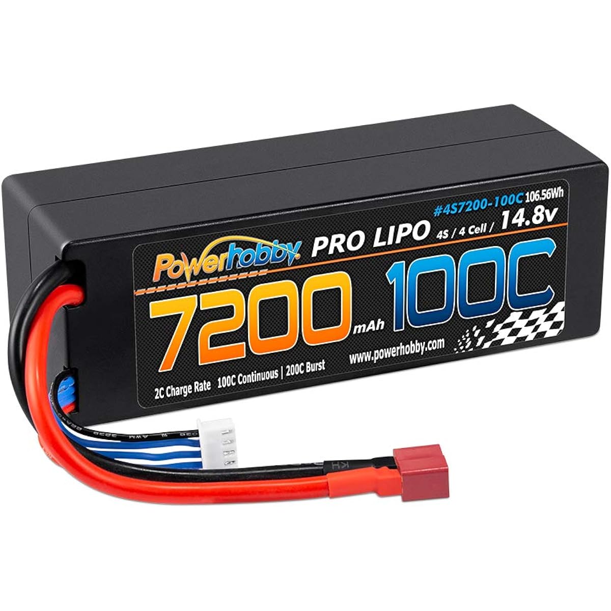 Powerhobby 4s 14.8v 7200mah 100c Lipo Battery with Deans Plug Hard Case 4 Cells