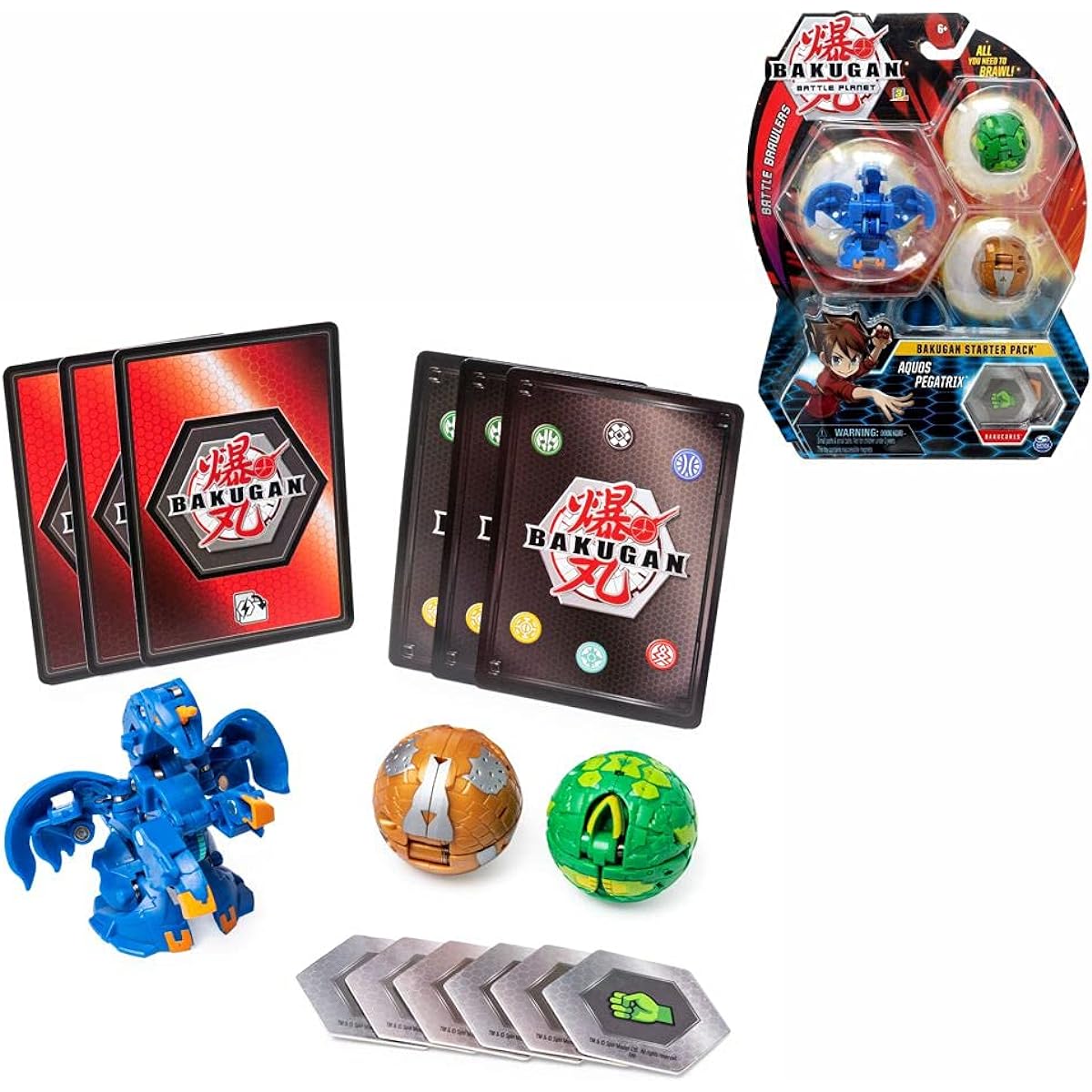 Bakugan Starter Pack 3 Pack AQUOS Pegatrix Collectible Transforming Creatures for Ages 6 and Up