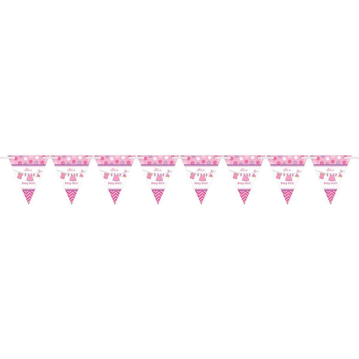 Delightful Shower with Love Pennant Banner, 15 Pieces, Paper, Baby Shower, 24 Pennants, 15cm x 18cm w/Ribbon 4.6m by Amscan