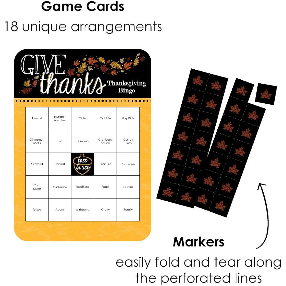 Big Dot of Happiness Give Thanks - Bingo Cards and Markers - Thanksgiving Party Bingo Game - Set of 18