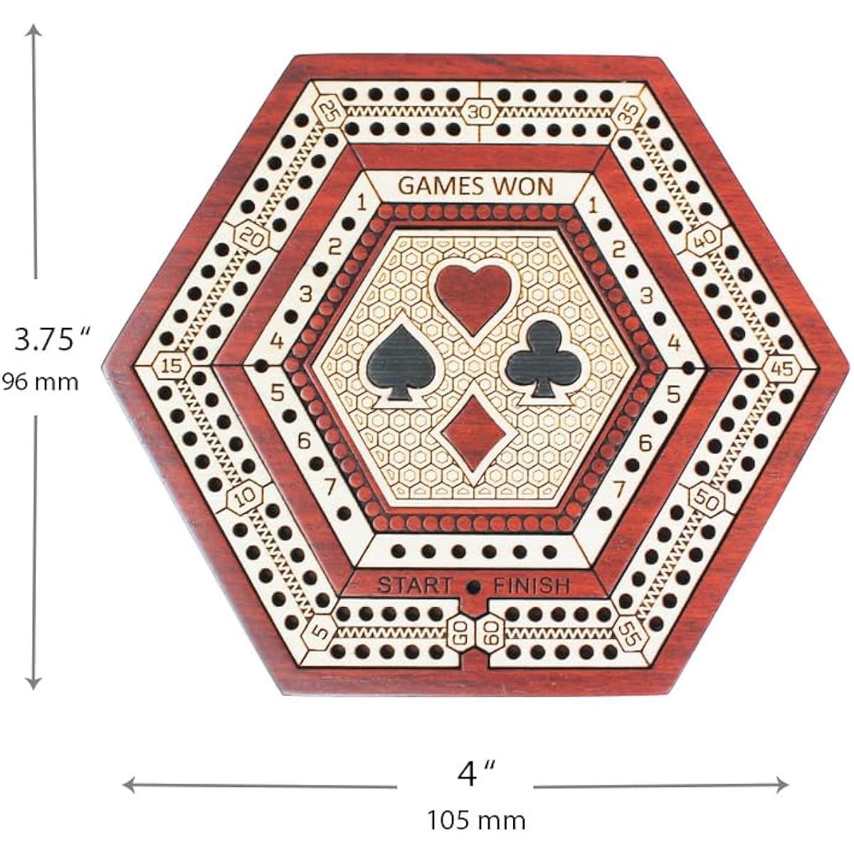 House of Cribbage - 2 Tracks 60 Points - Hexagonal Pocket Size Wooden Travel Cribbage Board - Size 4 Inch (Bloodwood/Maple Wood)
