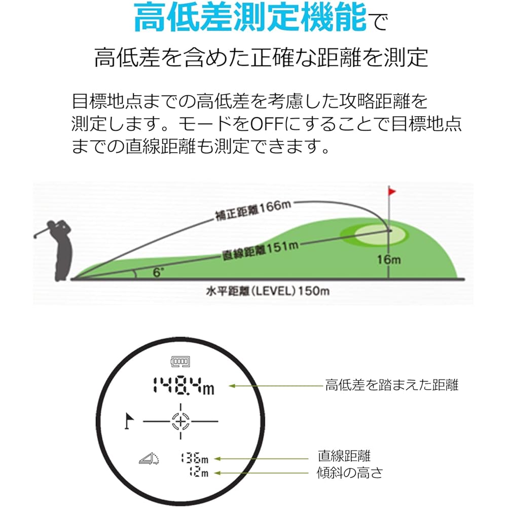Xtreye RF600 BK/GD Golf Laser Distance Meter, High Speed Measurement, Image Stabilization, Height Difference Measurement Function, Vibration Notification, Scan Mode Equipped, Black & Gold