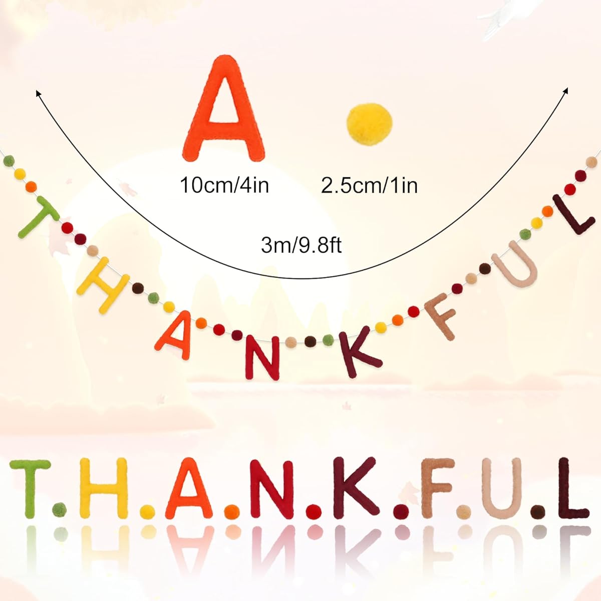Whaline 3 Pieces Fall Felt Banner 3D Thanksgiving Banner Felt Pom Pom Ball Garland Pre-Assembled Fall Harvest Bunting Garland for Autumn Thanksgiving Party Birthday Supplies Home Hanging Decorations
