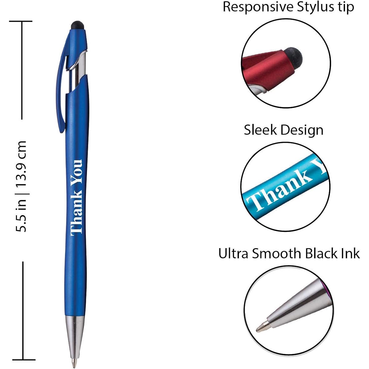 "Thank You" Gift Stylus Pen for All Touch Screen Devices - 2-in-1 Combo Pen for Events, Parties, Employee Appreciation and More (Pack of 50)