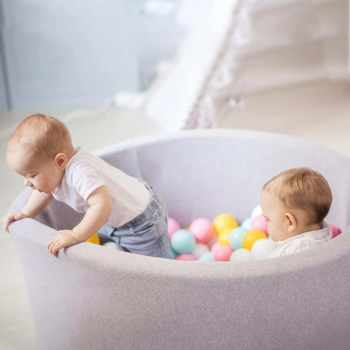 ibwaae Foam Ball Pit for Kids Baby Toodlers Gray Soft Round Ball Pit 1-3 Years Gift Memory Ball Pool Indoor Playpen Center