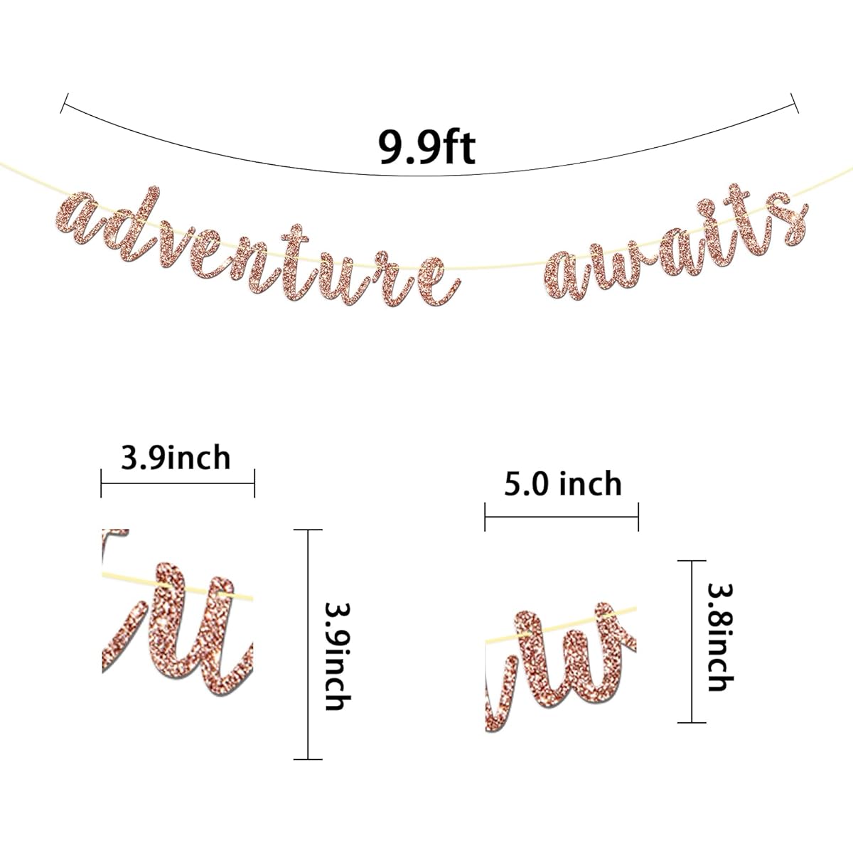Adventure Awaits Banner Moving/Graduation/Retirement/Going Away Party Supplies Decorative Sign (Rose Gold)