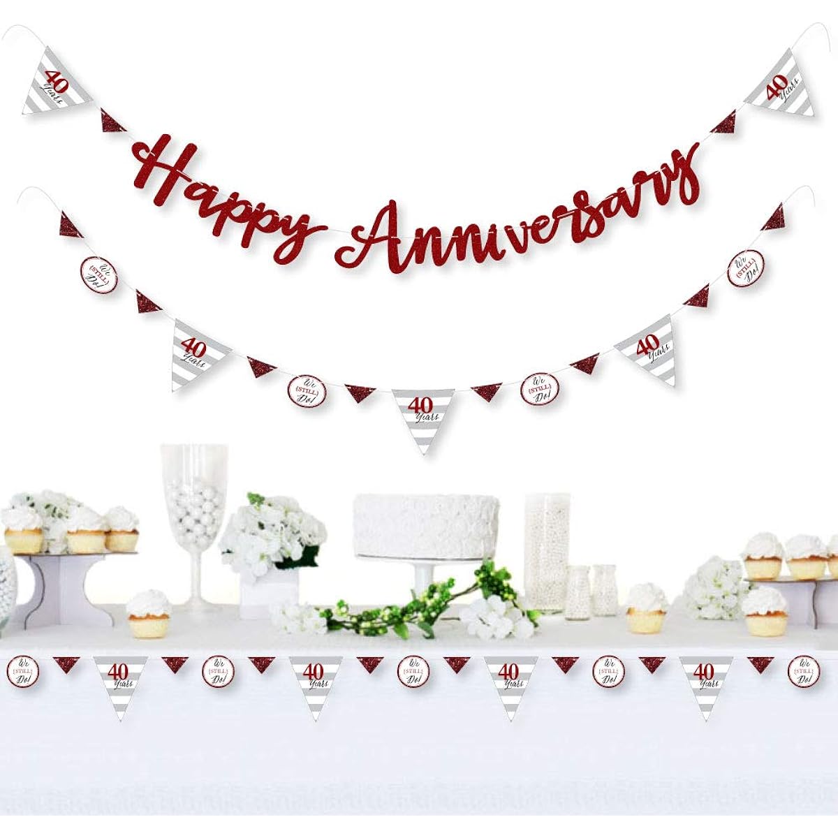 Big Dot of Happiness We Still Do - 40th Wedding Anniversary - Anniversary Party Letter Banner Decorations - 36 Banner Cutouts and Happy Anniversary Banner Letters