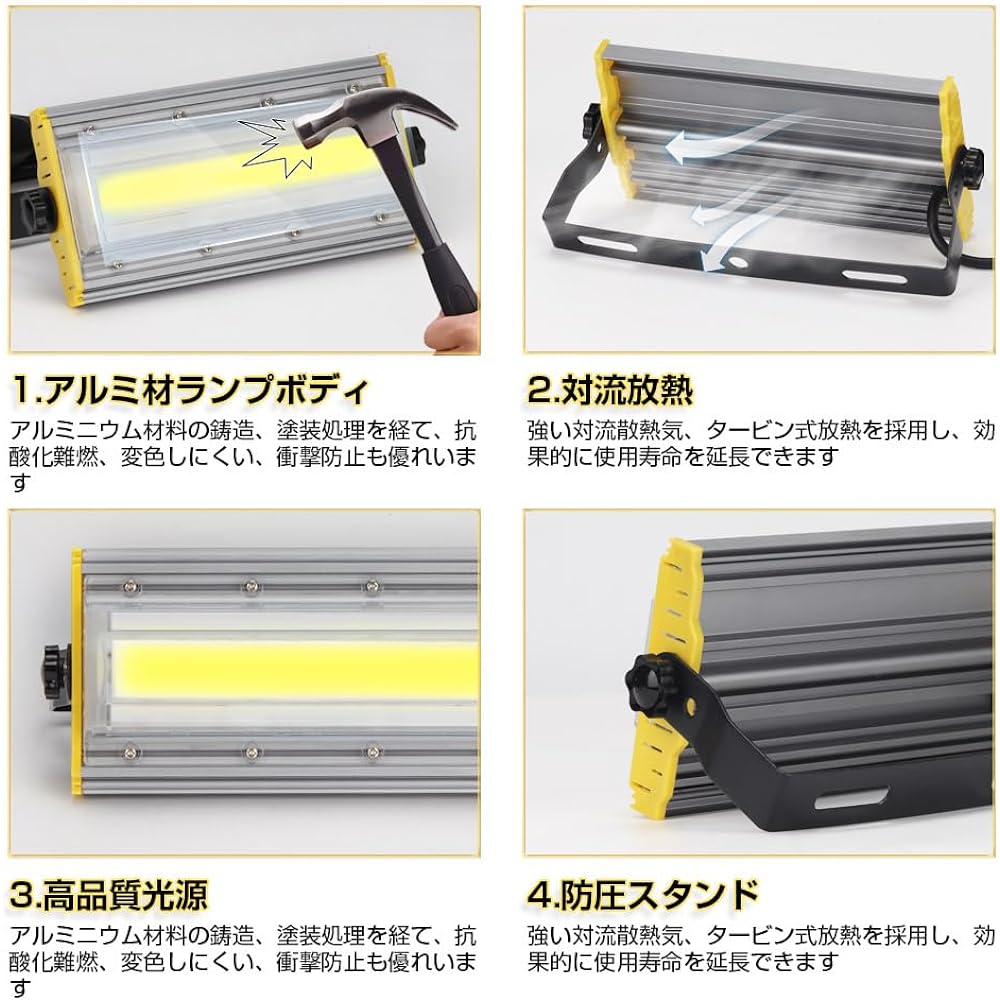 shineshare LED Floodlight Outdoor 50W Work Light 850W Equivalent 8000LM Outlet Type Ultra Thin Security Light Entrance Light Daylight White 80V-150V Applicable IP67 Waterproof Angle Adjustment Knob High Brightness 3M Cord Corridor Warehouse Garage Sign L
