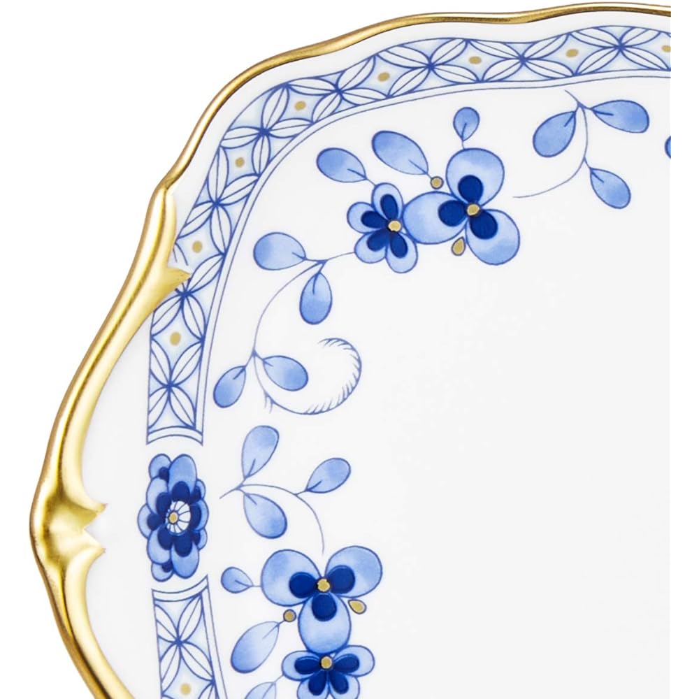 NARUMI 9682-329 Plate Milano 23cm Blue Floral Pattern Plum Blossom Chintz Style Small Tray Wedding Gift Respect for the Aged Day Present Made in Japan Gift Box Included