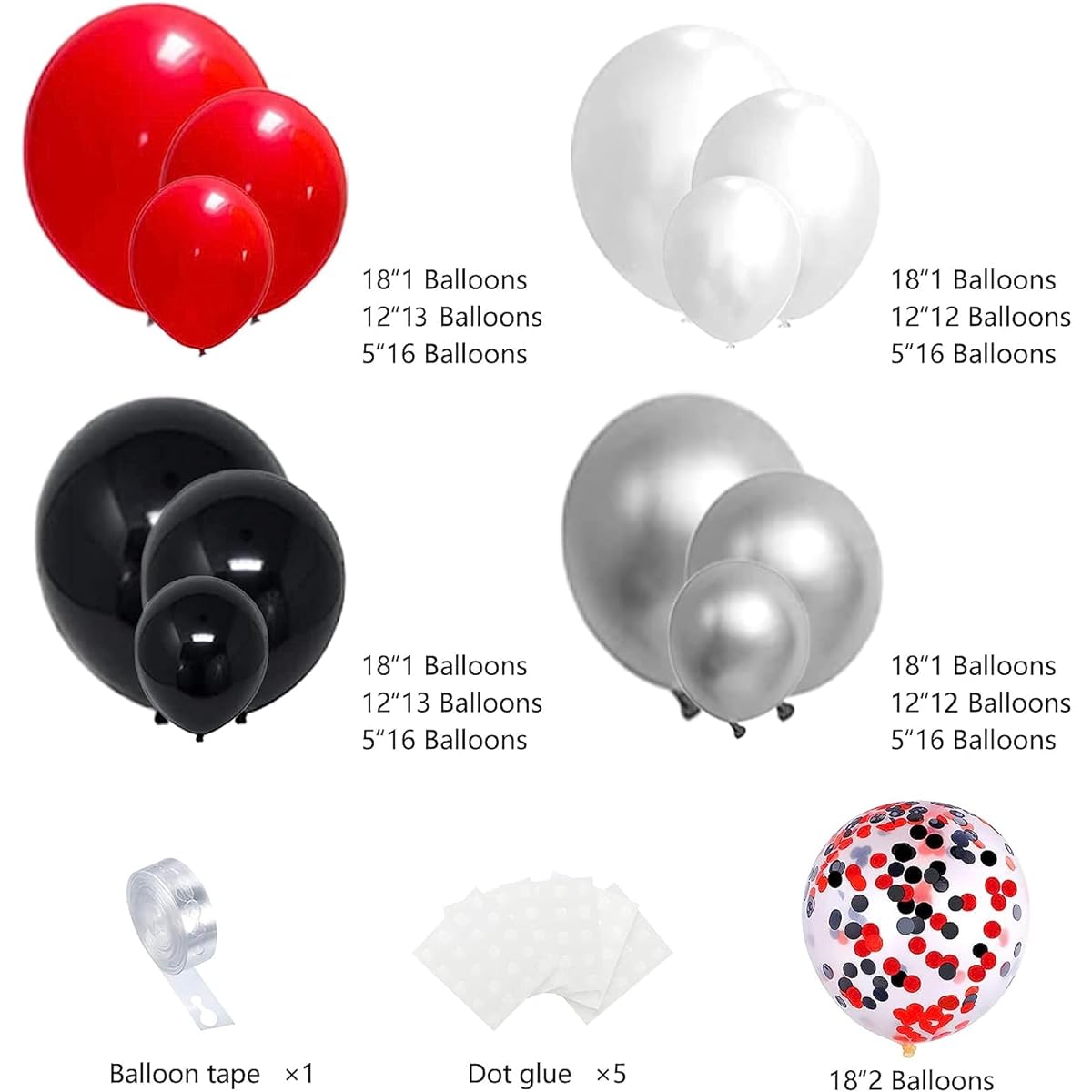120pcs Red and Black Balloons Red White Silver Black Balloons Confetti Christmas Wedding Baby Shower Birthday Party Decorations