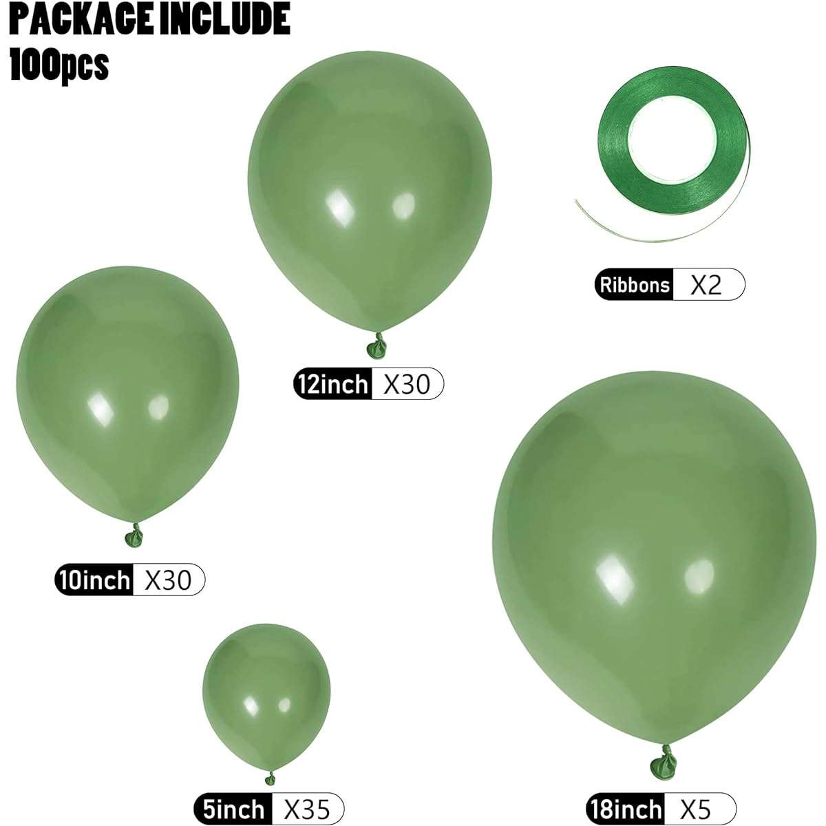 CANREVEL Sage Green Balloons - 100pcs Different Size 5/10/12/18inch Olive Green Latex Balloons Garland Arch Kit for Birthday Party Baby Shower Wedding Christmas Holiday Balloons Jungle Safari Wild One Decorations