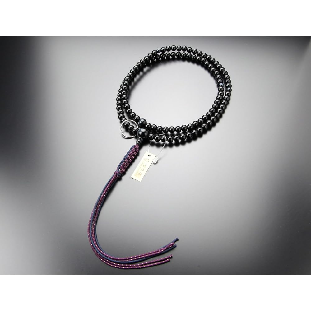 Nenju.com Soto Zen Buddhist Prayer Beads for Men, Shakuni Ebony (Glossy), Blue Tiger Eye Stone, Genuine Silver Ring, String Bun [Regular Prayer Beads, Zen Sect, Kyoto Prayer Beads, Kyoto, 108 Beads, Two Rows, Tiger Eye Stone, Hawk's Eye, Blue Tiger Eye 2