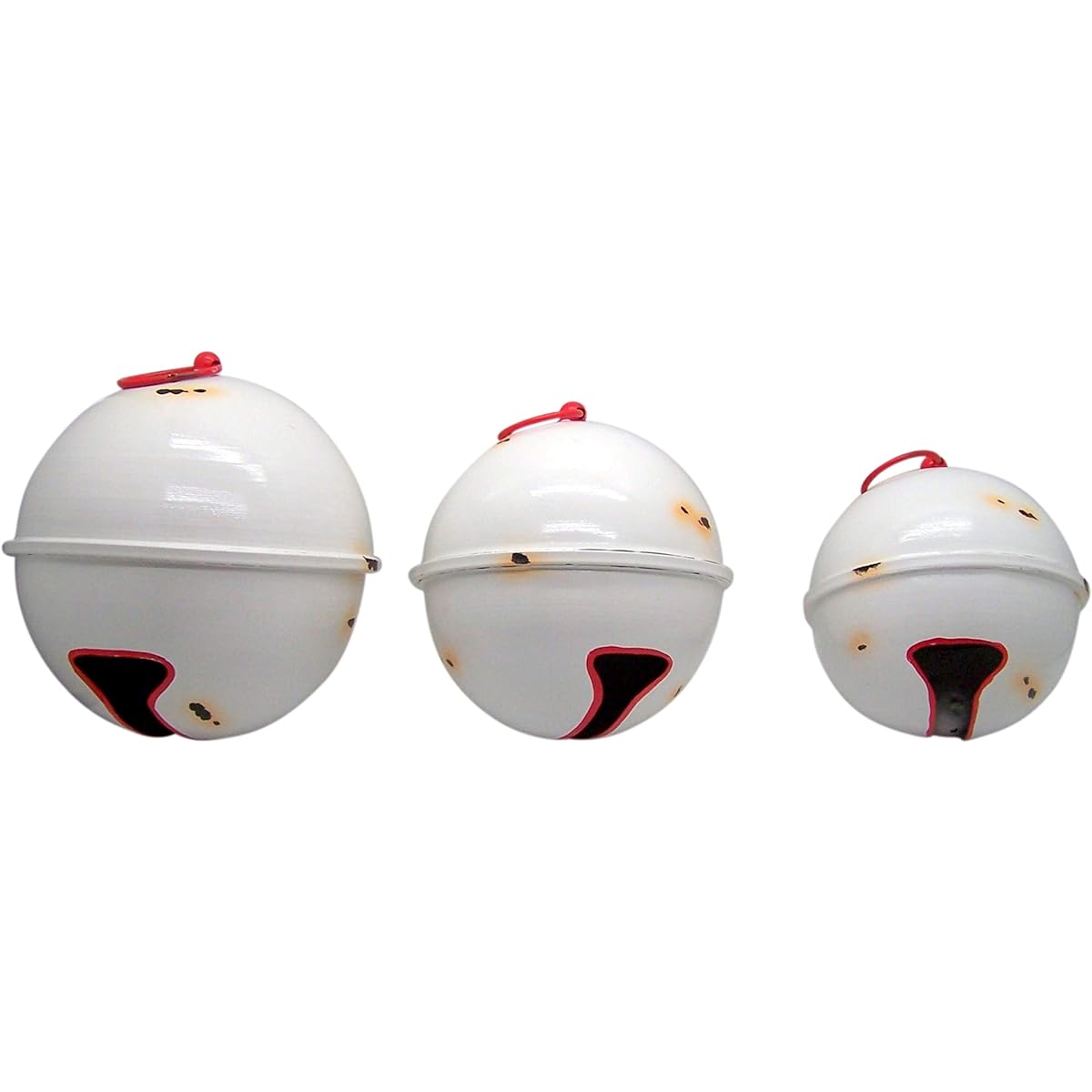 Wowser Large Rustic White Christmas Bells with Red Accents Holiday Jingle Bells Hanging Decorations Set of 3