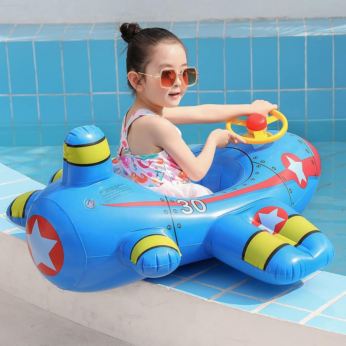 Growinlove Baby Pool Float Inflatable Airplane - Baby Floats with Handle and Horn, Swimming Floats Water Toys for Kids Summer Fun