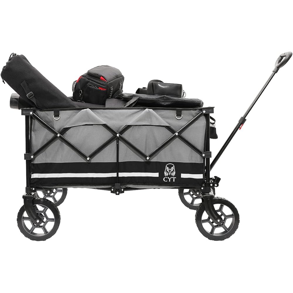 CYT Carry Wagon Large Capacity 156L Load Capacity 100kg Outdoor Wagon Carry Cart Free Standing Storage Compact Camping Fishing Shopping Gray