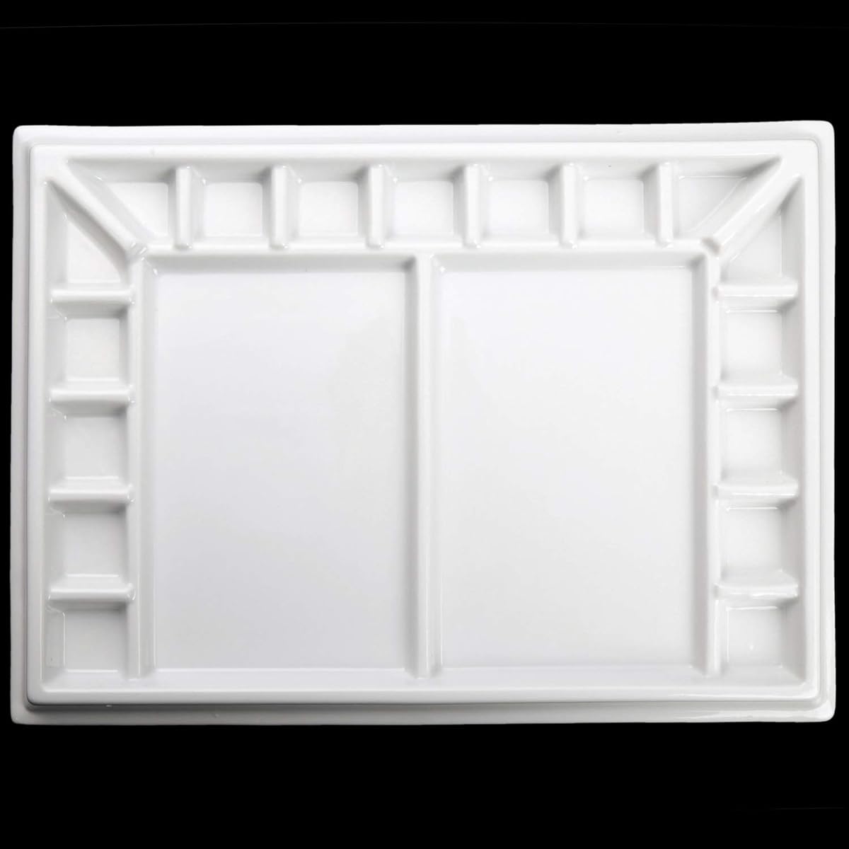 MEEDEN Artist Studio Porcelain Watercolor Paint Palette 13 x 10 Inch Mixing Ceramic Painting Tray for Watercolor Gouache Painting, 17 Wells