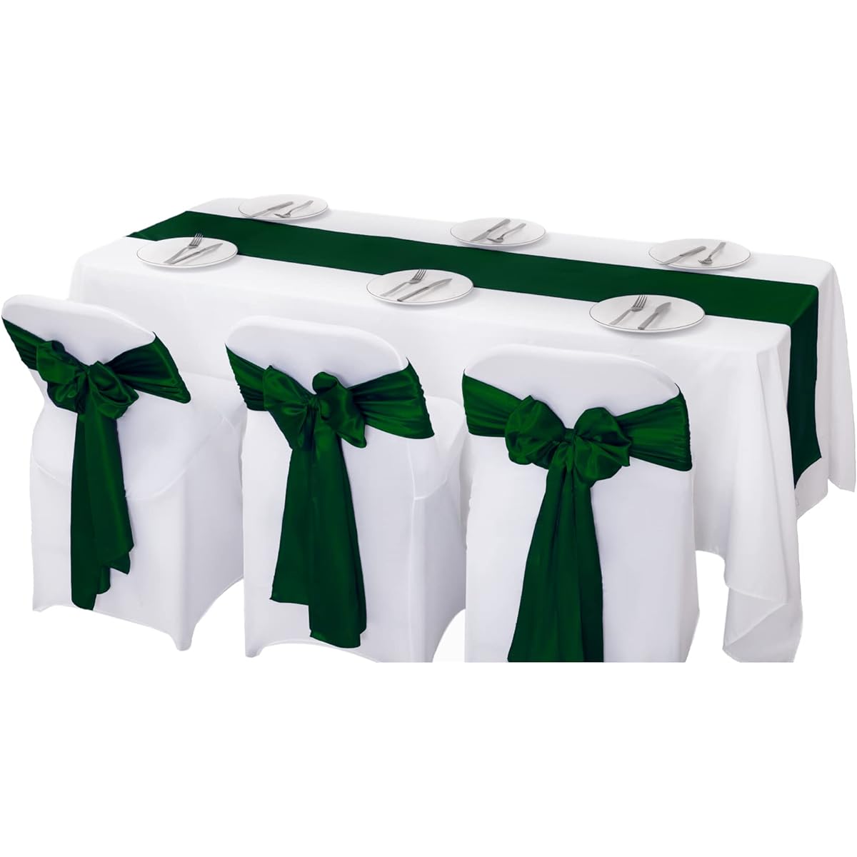 Cupuamon Satin Table Runners 12 Pack 12" x 108" for Party Wedding Rectangle Round Table Chair Sash (Hunter, 12 Pieces)