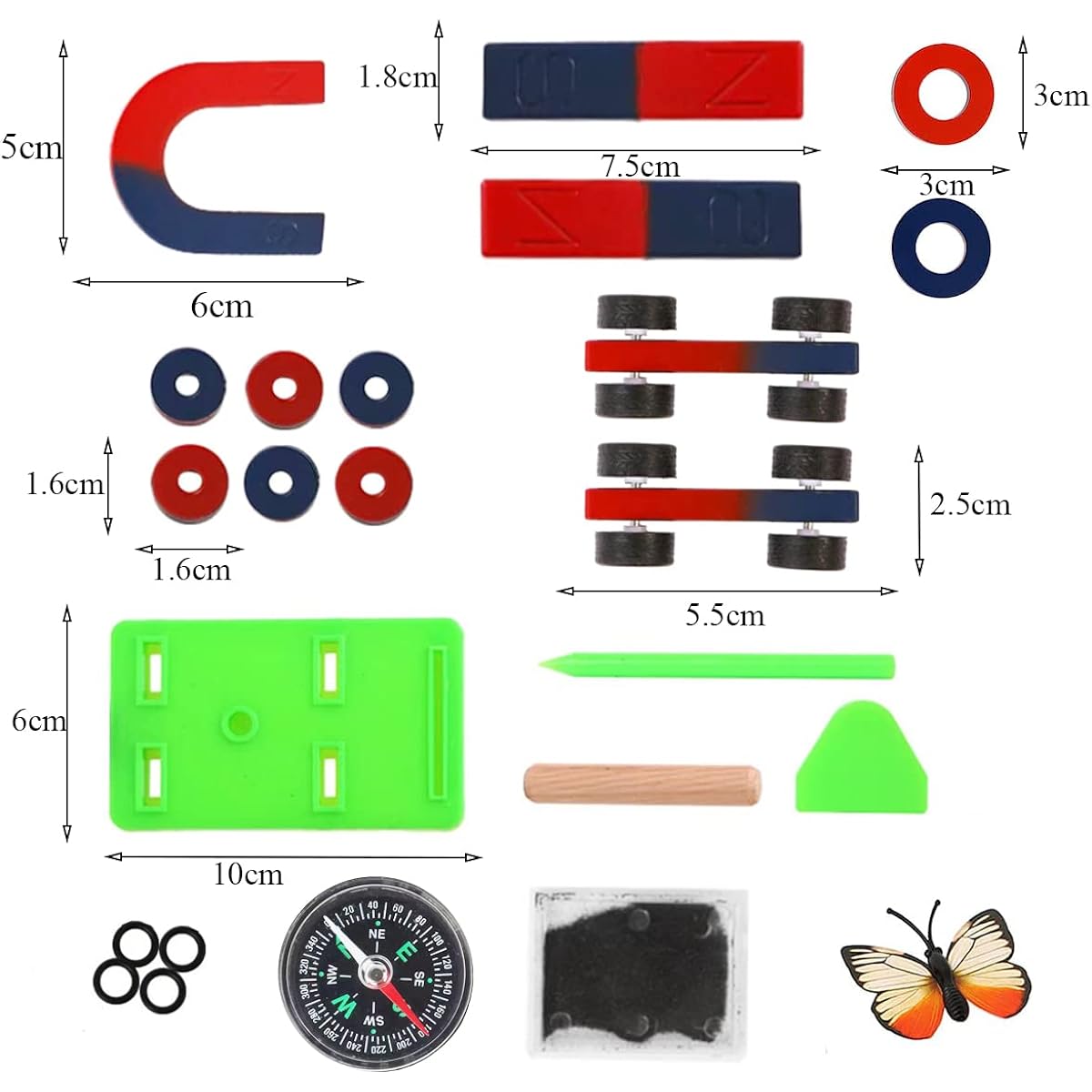 AOAUTO Kids Lab Science Magnet Set Educational Science Experiment School Classroom Physics Teaching Tool Bar/Horseshoe/Ring Magnet/Compass