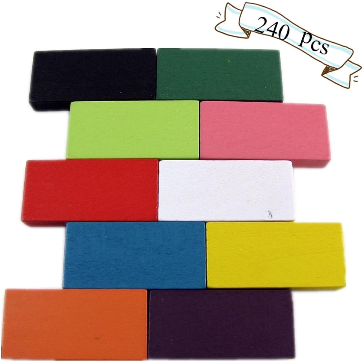 BlueSnail 10 Colors Authentic Standard Basswood Wooden Domino Blocks Set for Kids Educational Racing Toy Tiles Game (240 Pieces)