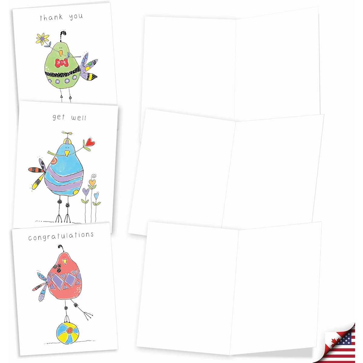 The Best Card Company - 20 Mixed Occasion Notecards (4 x 5.12 inches) - Boxed Cards for Multiple Occasions (10 Designs, 2 of Each) - Wordy Birdies AM3176XXB-B2x10