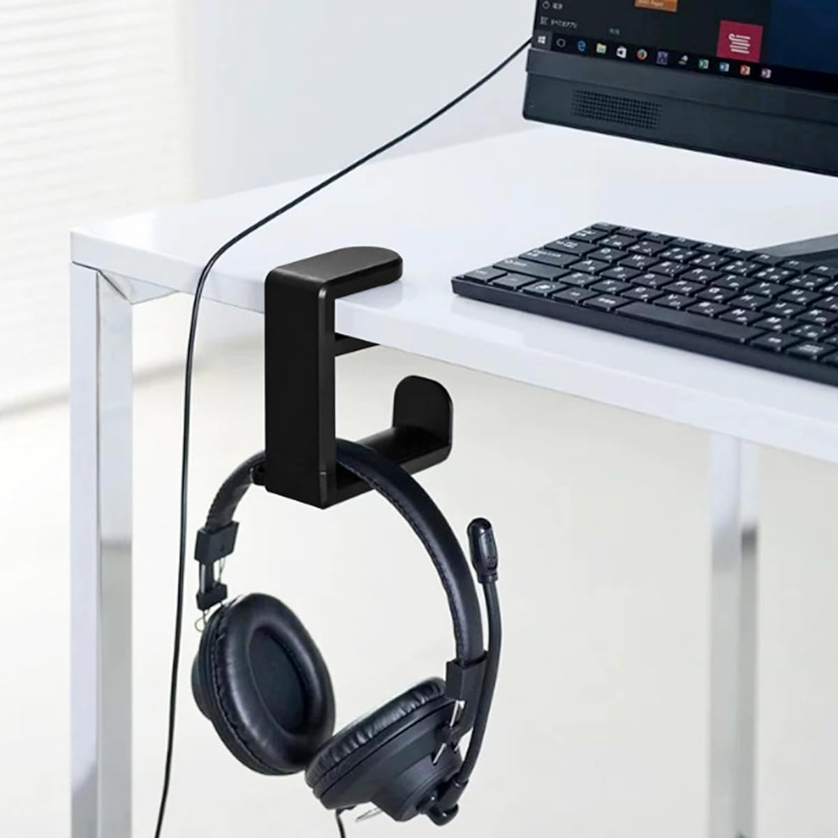 Worukio Premium Adjustable Headphone Stand PC Gaming Headset Universal Fit Headphone Holder Hanger Mount Earpiece Hook Cable Clip Organizer Pack of 2