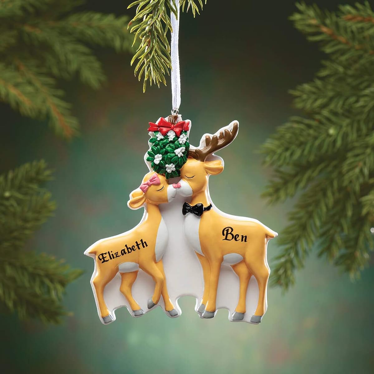 Personalized Kissing Reindeer Couple Ornament