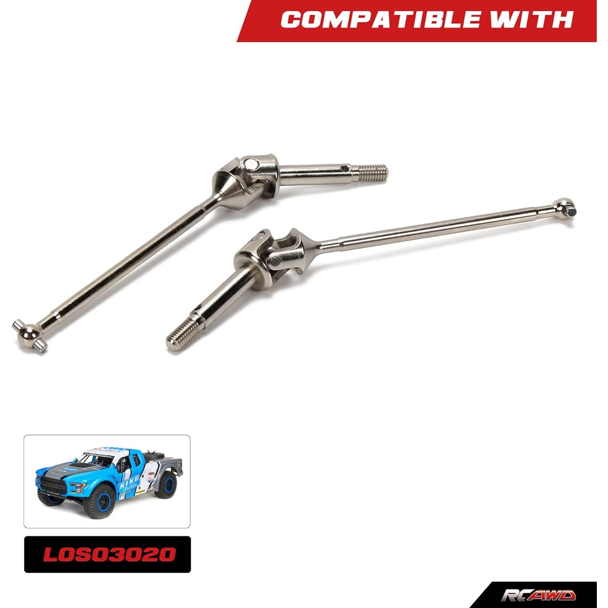 RCAWD Front Axle U-Joint 130mm Drive Shaft Set for 1/10 Losi Baja Rey Upgrade LOS03020V2 Hop-up Parts #LOS232009 Silver