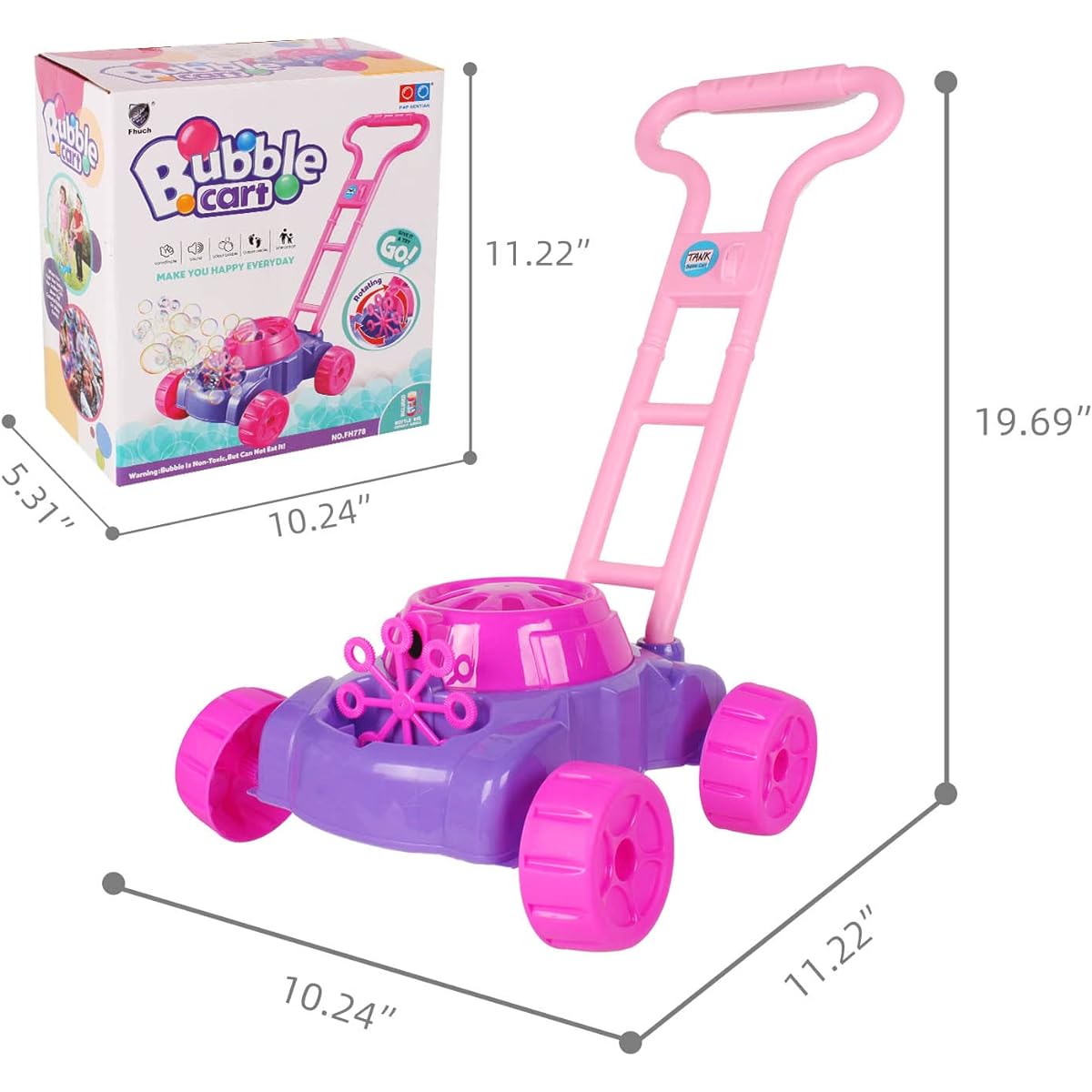 Bubble Lawn Mower for Toddlers | Automatic Bubble Blower Machine with Music | Push Toy | Summer Outdoor Backyard Gardening Toy | Girls Boys 3 4 5 6 7 8 Years