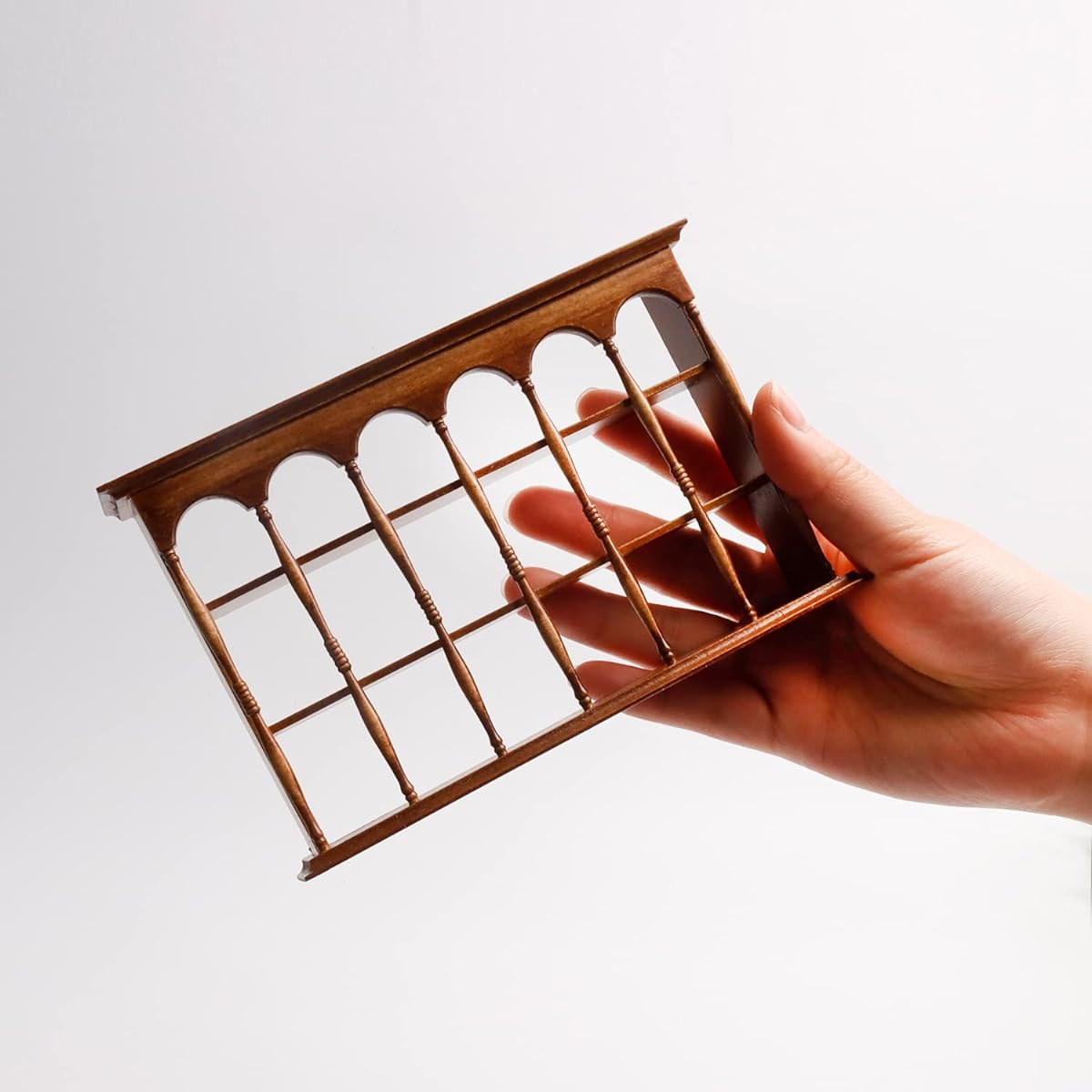 Hiawbon Miniature Wooden Furniture Wall Cabinet Mini Cupboard Bookcase 1:6 Scale Kitchen Living Room Storage Shelf (Walnut Color)