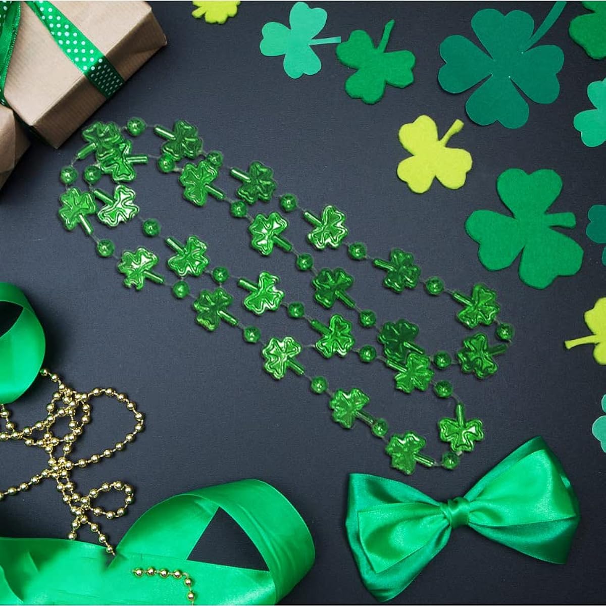 DINESIL 20pcs Shamrock Bead Green Necklaces for Kids and Adults, St. Patrick's Day Decorations, Green Clover Shamrock Accessories, Party Favors