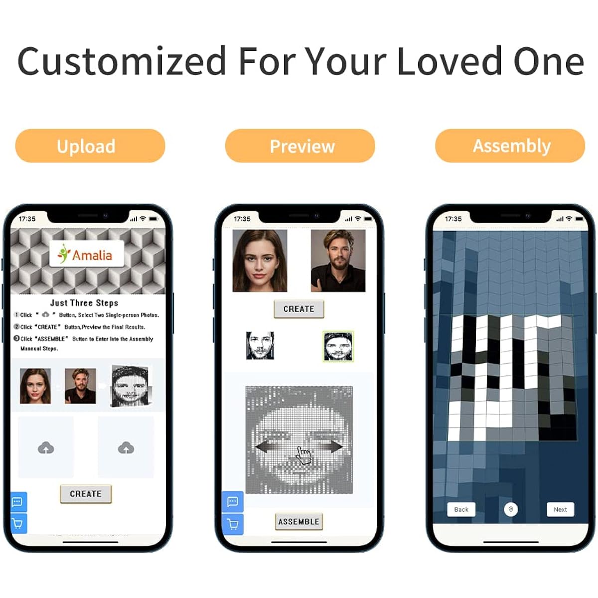 Portrait Mosaic Couple Customization Kit Building Bricks Art Set Unique Gift for Lover, Girlfriend Personalized Double Photo Pixel Picture Artwork (L/15.7" x 15.7")