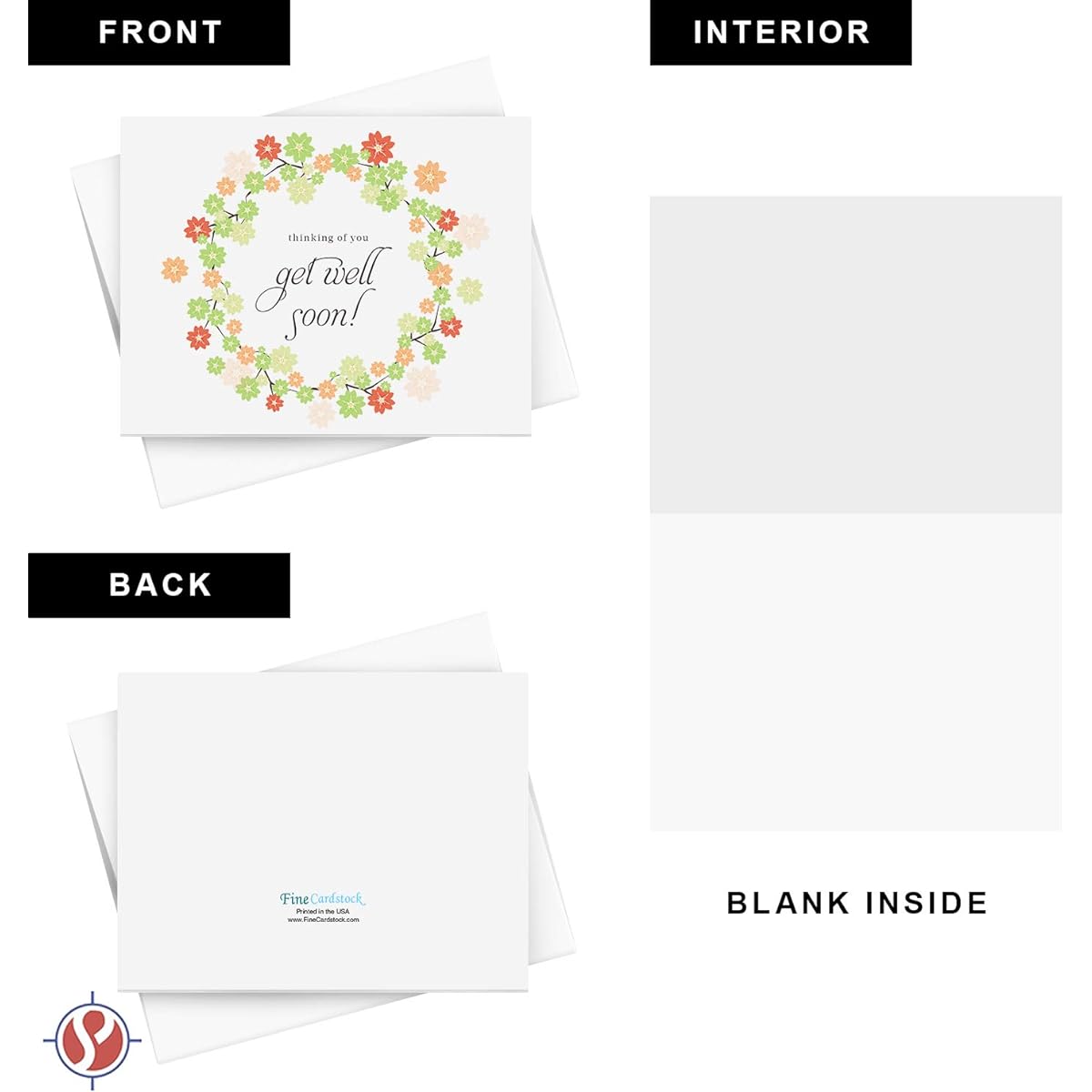 Thinking of You Greeting Cards Bulk Order Get Well Soon Greeting Elegant Floral Border Sympathy Wrap-around Greeting - Blank Inside | 4.25 x 5.5 Inches | 25 Cards and 25 Envelopes