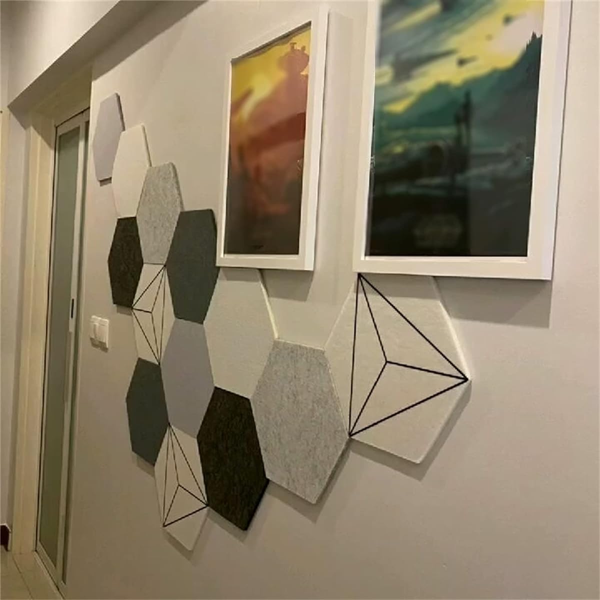 10pcs Hexagon Sound Panels, Soundproofing Panels, High Density Sound Panels, Acoustic Treatment Decorative Wall Panels for Home Office (A) (E)
