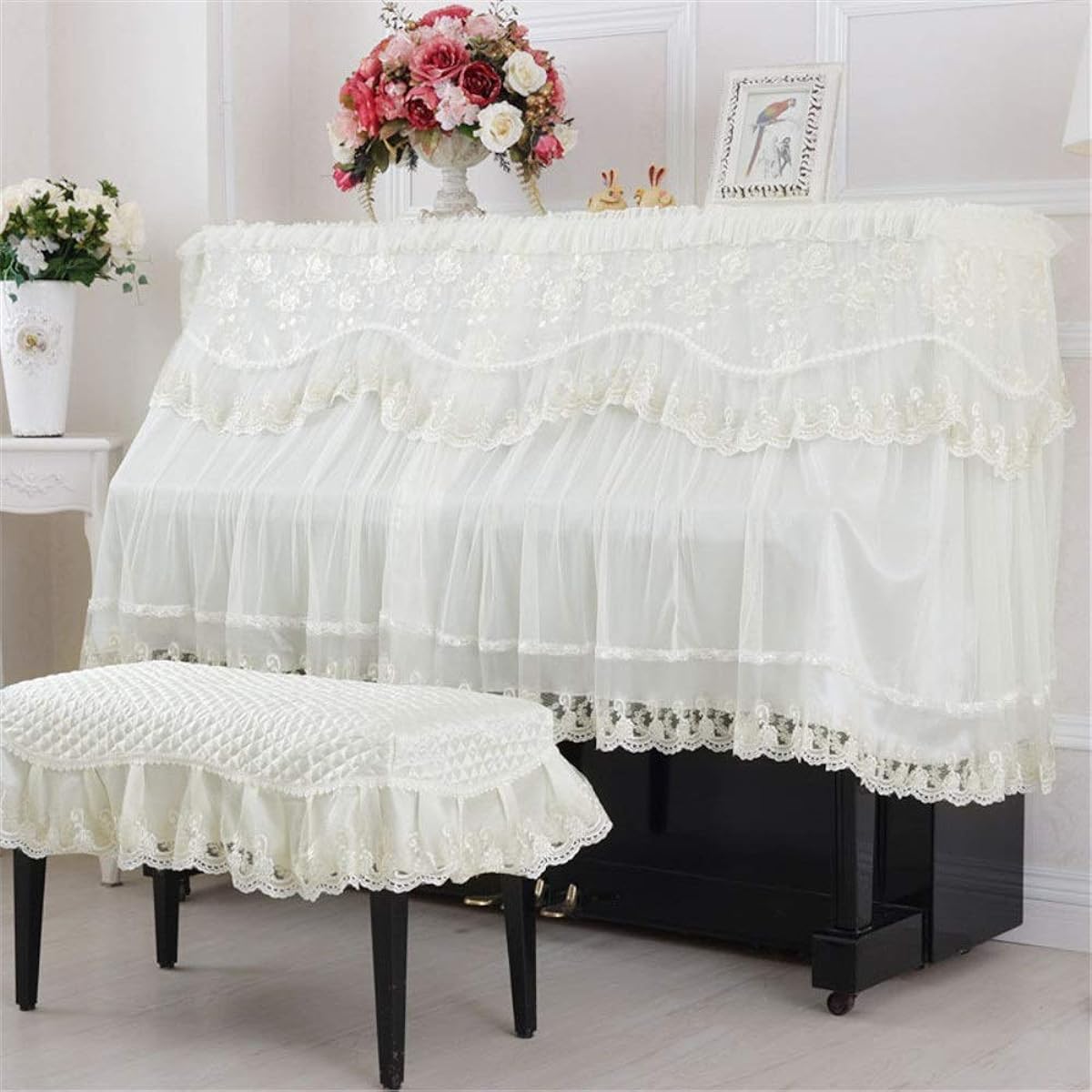 Digital Piano Dust Cover Lace Half Cover Piano Dust Cover Simple and Fresh Fabric Elegance for Universal Piano (Color: B, Size: L)