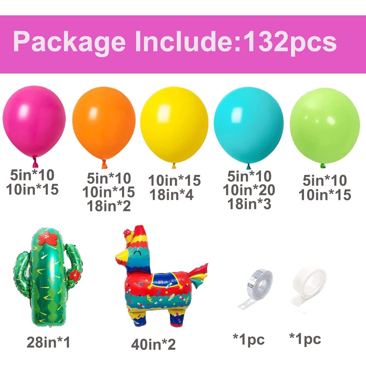 Cinco De Mayo Mexican Fiesta Party Decorations, 132pcs Fiesta Balloons Garland Arch Kit with Cactus Llama Foil Balloons for Baby Shower Birthday Mexica Cinco de Mayo Party Decor