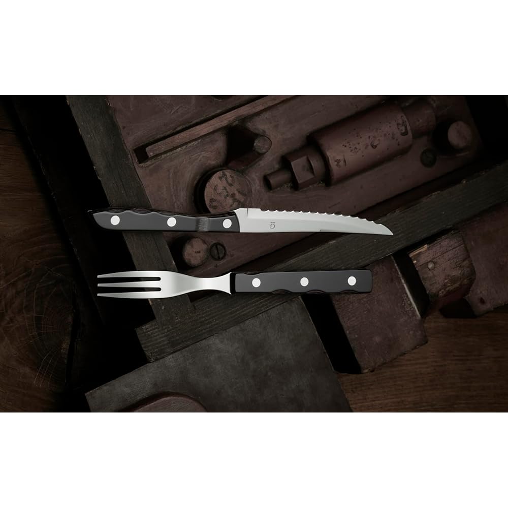 GENSE Knife Fork Set Cutlery Stainless Steel Steak Gift Box with Wooden Box 22 x 2 x 1 cm Old Farmer Classic Set of 2 Each 704897