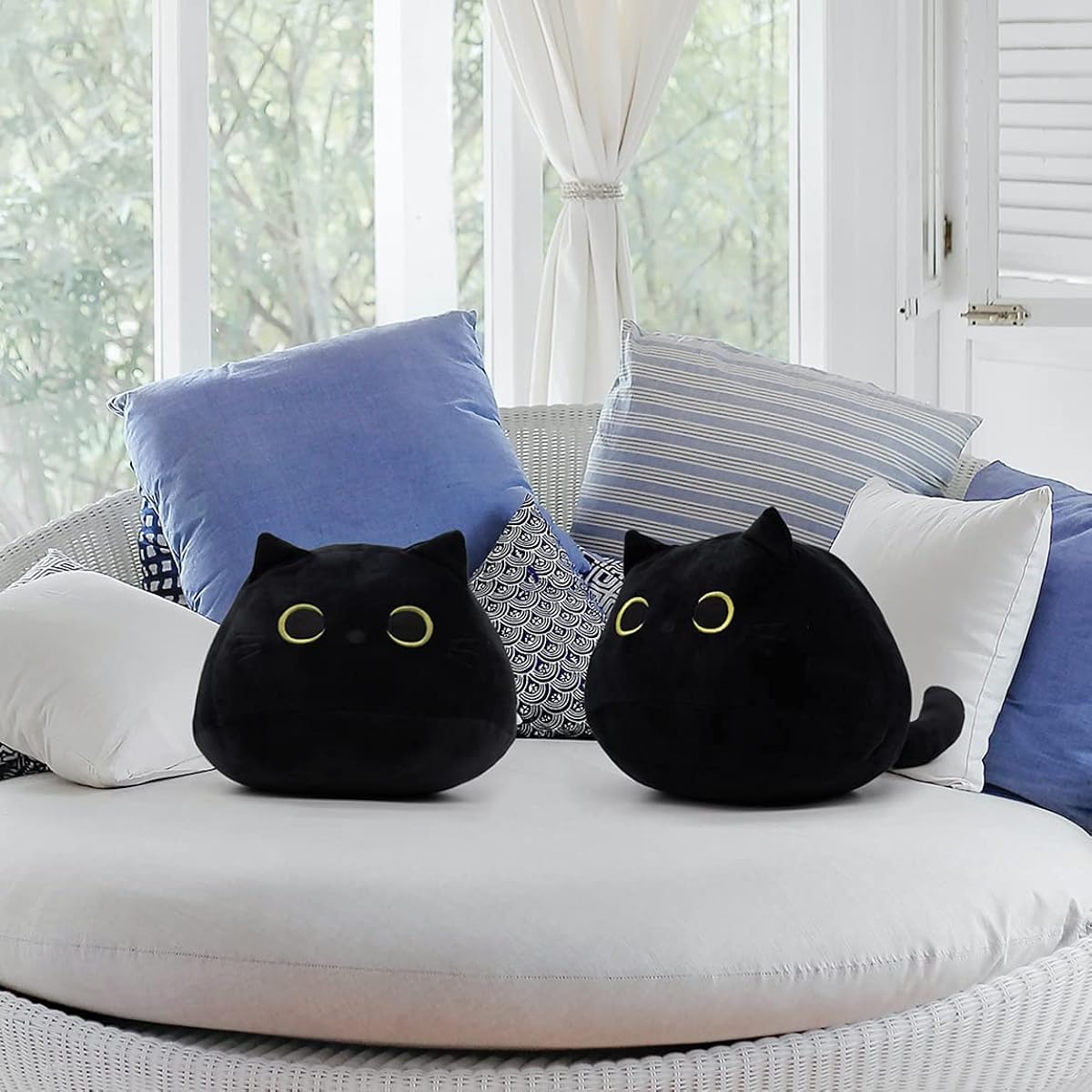 3D Black Cat Plush Pillow Soft Plush Doll Cat Fluffy Soft Baby Toy Cat Shape Design Sofa Decoration (B)
