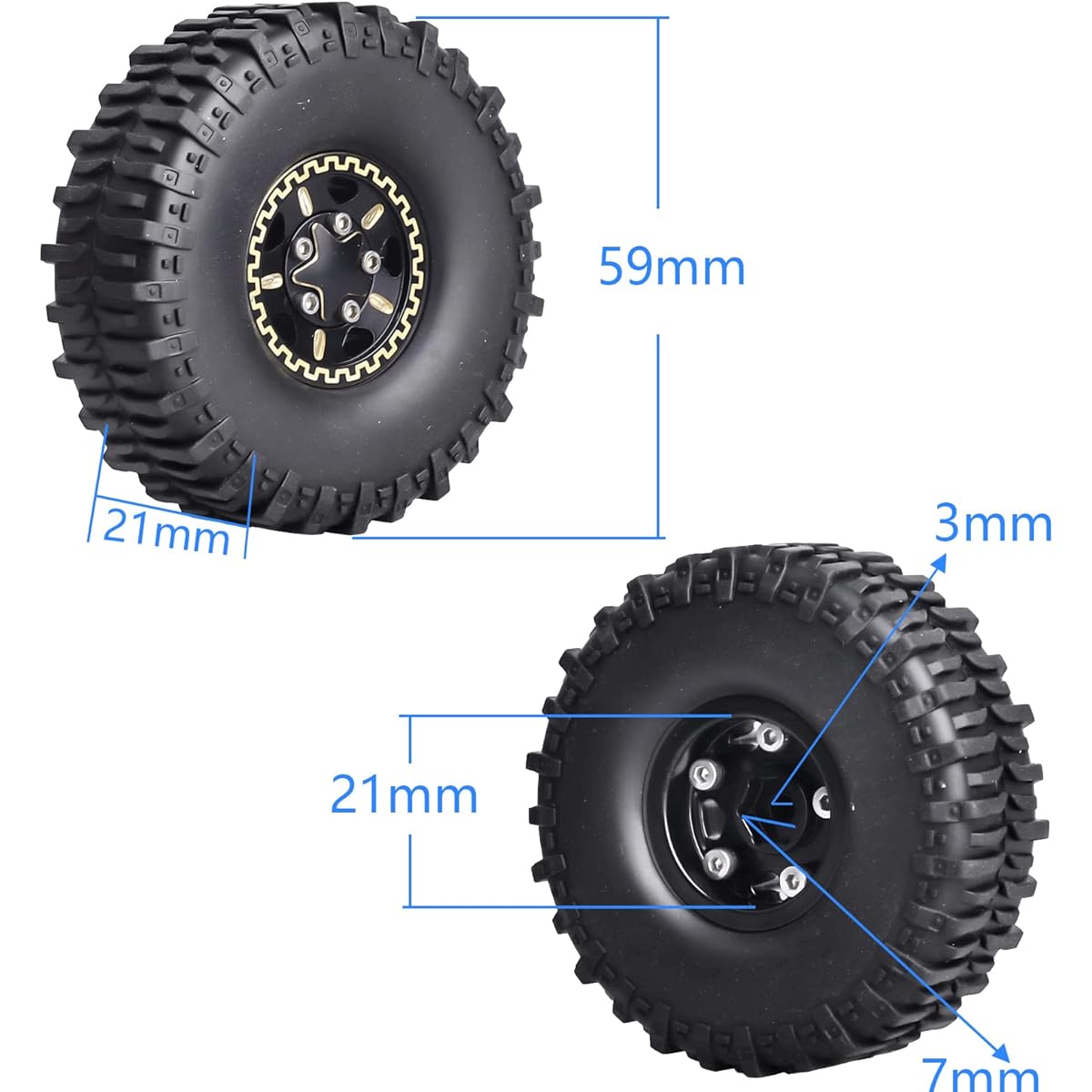 Hobbypark Brass 1.0 Beadlock Wheel Tire for TRX4M Upgrade Axial SCX24 1/24 RC Crawler Replacement Parts Set of 4 (Type C)