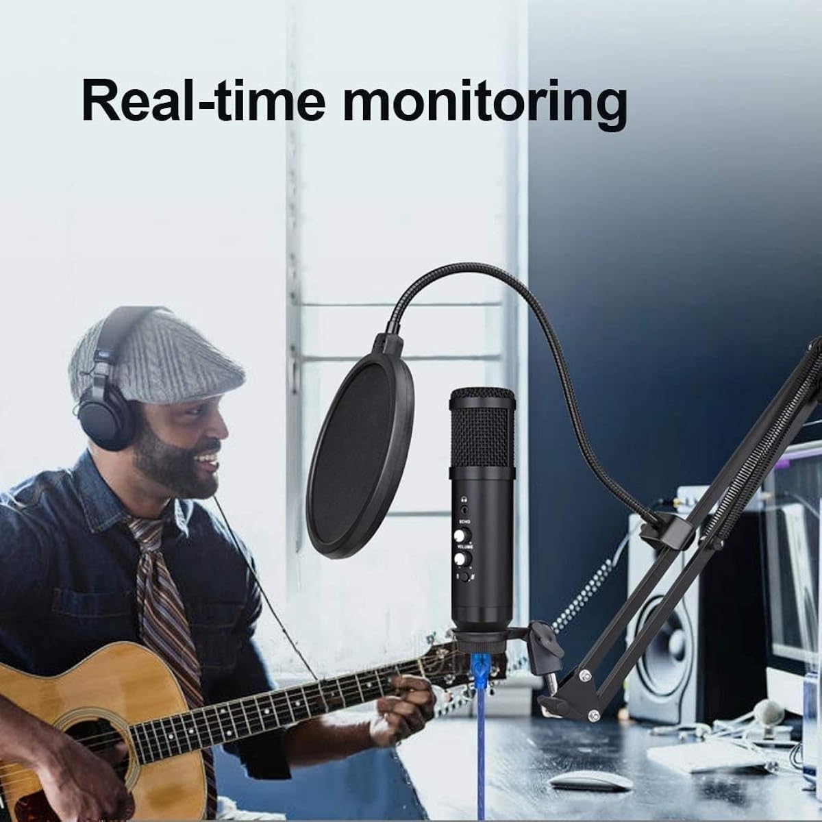 Computer Microphone Computer Microphone, PC Condenser Microphone, USB Omnidirectional Microphone with Stand Suspension Scissor Boom Arm