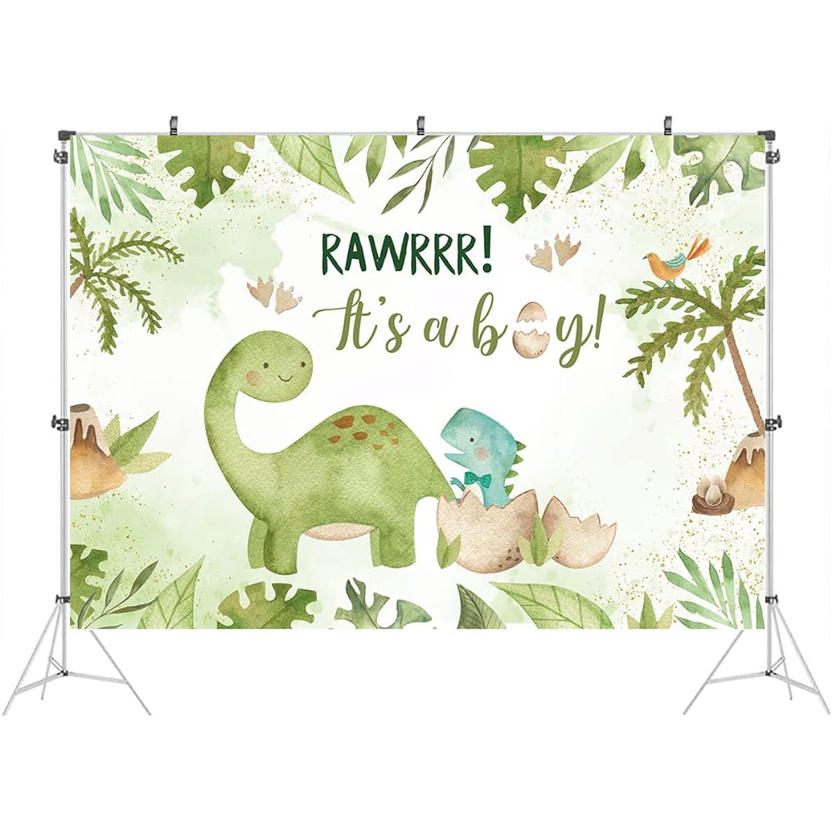 Hilioens 8x6ft Dinosaur Newborn Baby Shower Backdrop It's A Boy Newborn Green Leaves Dinosaur Eggs Party Decorations Banner Cartoon Dinosaur Supplies Background