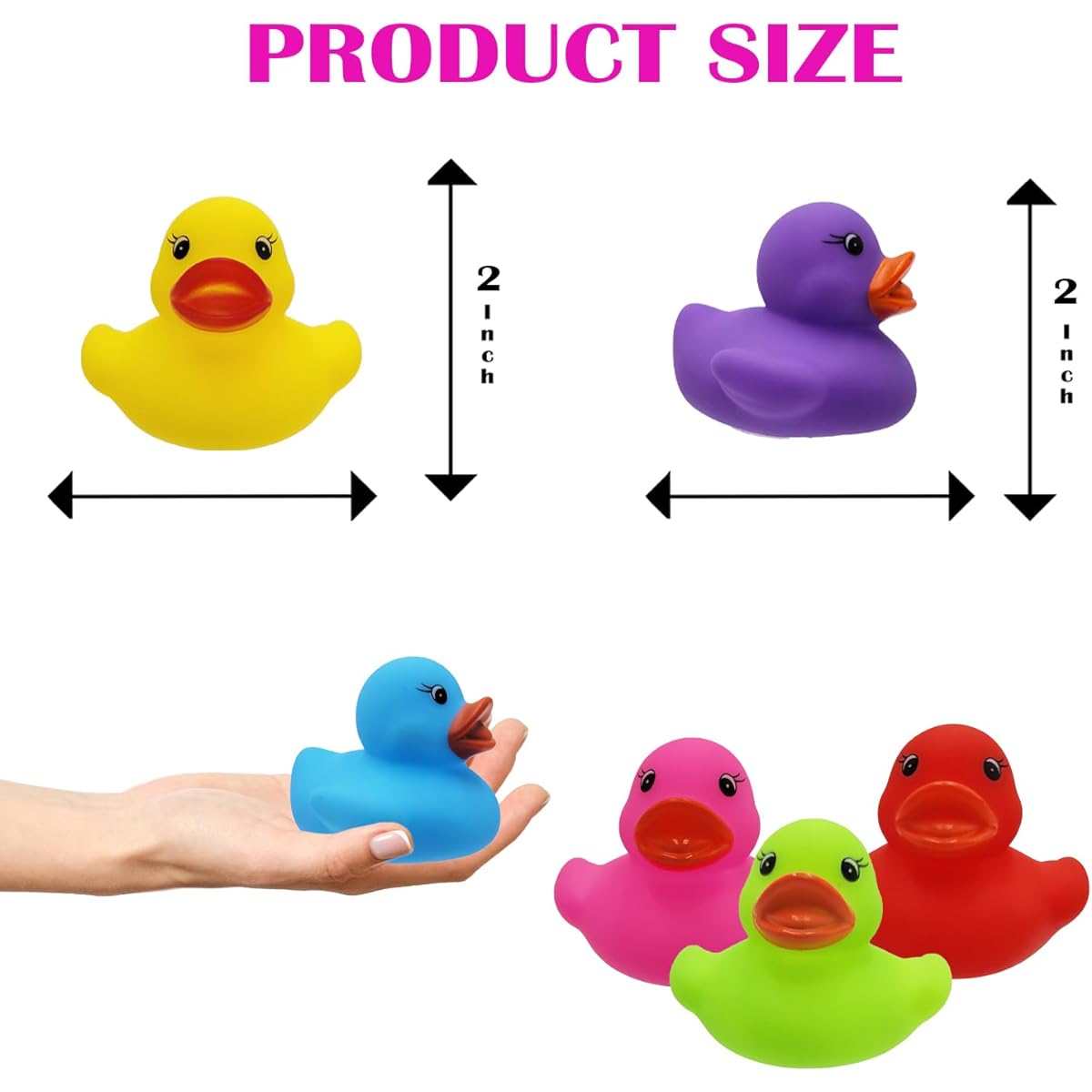 Classic Rubber Duck Toy Ducks for Kids, 6 Solid Colors, Bath Birthday Gift, Baby Shower, Classroom, Summer Beach Pool Activity, 2 Inch (Pack of 200)