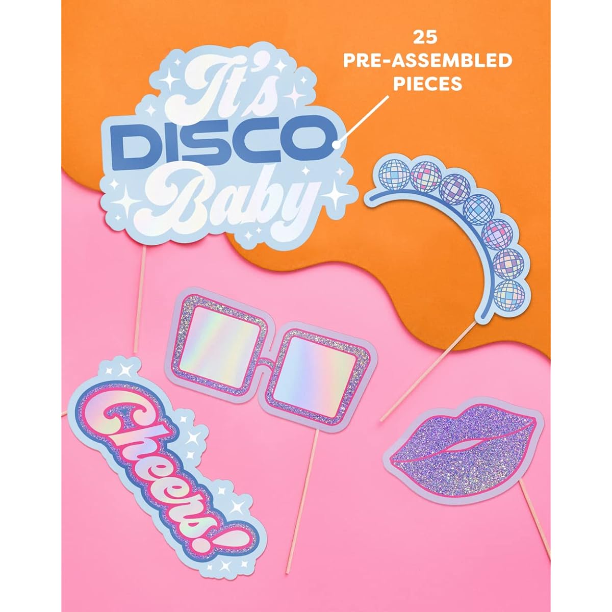 xo Fetti Disco Photo Booth Props 25 Foil Pre-Assembled Bachelorette Party Supplies Groovy Birthday Party Decorations 70s Disco Shower Retro Backdrop