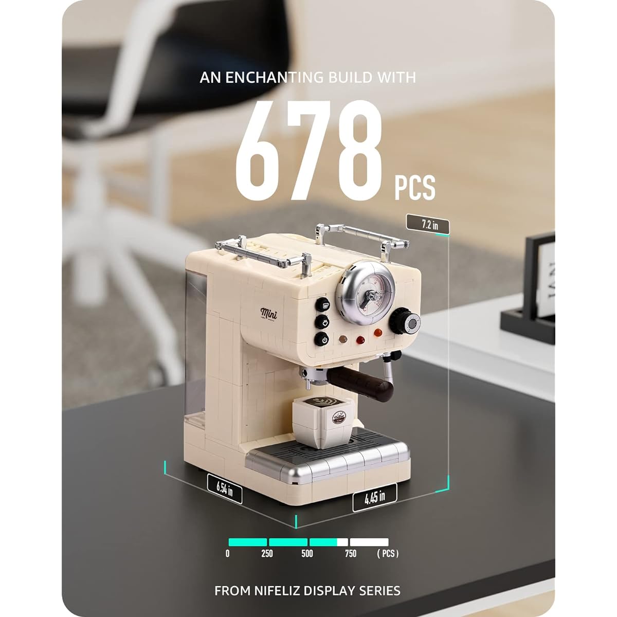 Nifeliz Semi-Automatic Espresso Machine Retro Coffee Machine Building Blocks Kit Collectible Display Model Set Toys for Adults (678 Pieces)