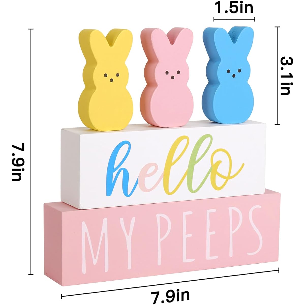 Treory Home Easter Decorations 5 Pieces Easter Bunny Wooden Table Centerpiece Sign Cute Easter Decoration Peep Rabbit Wooden Block Set Table Decor Farmhouse Rustic Tiered Tray Decoration Easter Gift