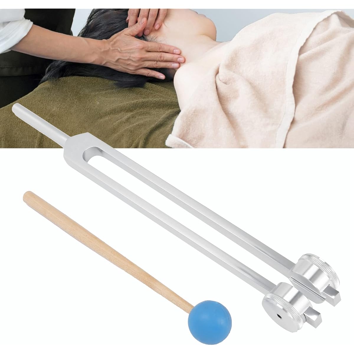 68.05Hz Tuning Fork Set with Storage Bag, Aluminum Alloy Tuning Fork with Wooden Hammer, Stress Relief Sound Healing Tuning Fork
