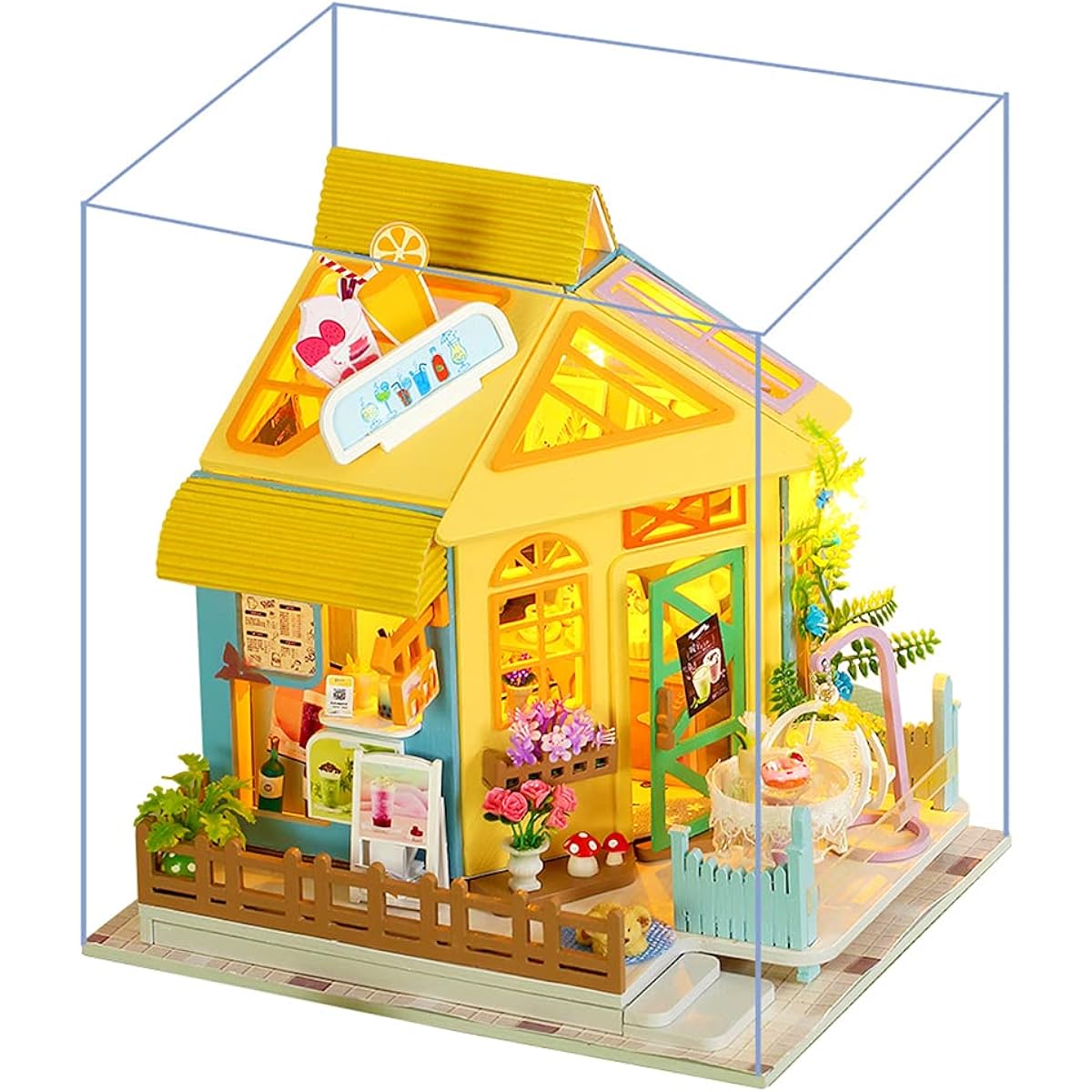 Dollhouse Miniature with Furniture DIY 3D Wooden Dollhouse Kit Summer Mode Style Plus Dust Cover with Music Movement 1:24 Scale Creative Room Ideas Best Gift for Kids Friends Lover K62