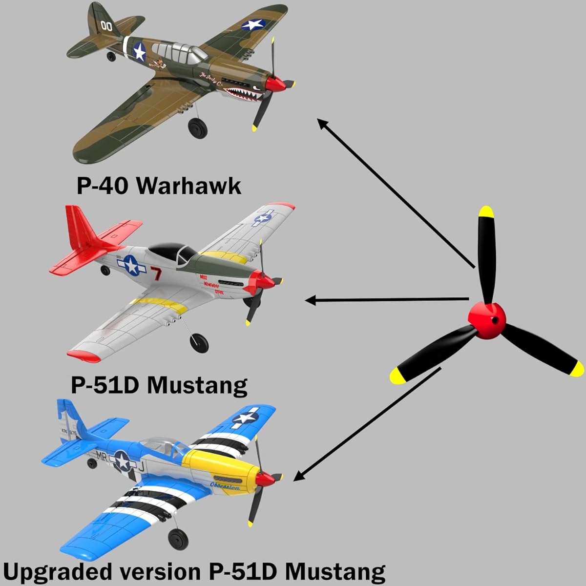 LEAMBE 3-Blade Propeller Spare RC Airplane Propeller Compatible with P51 Mustang & P40 Warhawk Remote Control Airplane Nose Cone