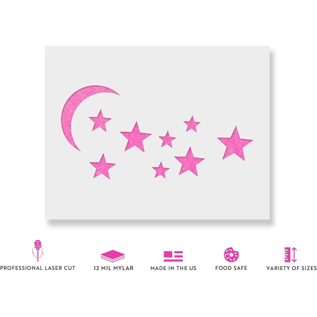 Moon and Stars Stencil Template - Reusable Stencil with Multiple Sizes Available 36"x24"