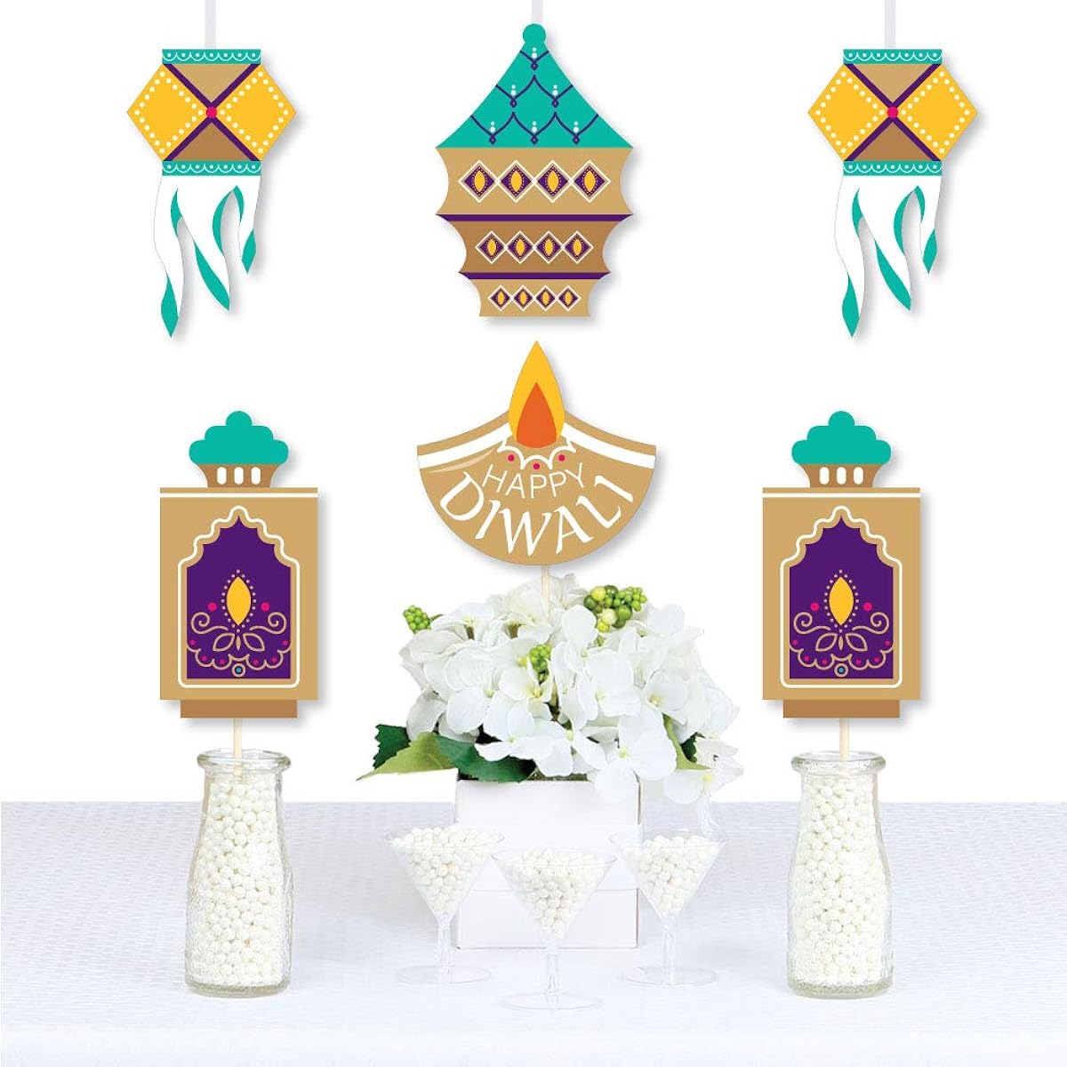 Big Dot of Happiness Happy Diwali Diya Candles and Lanterns Decorations DIY Festival Party Essentials Set of 20