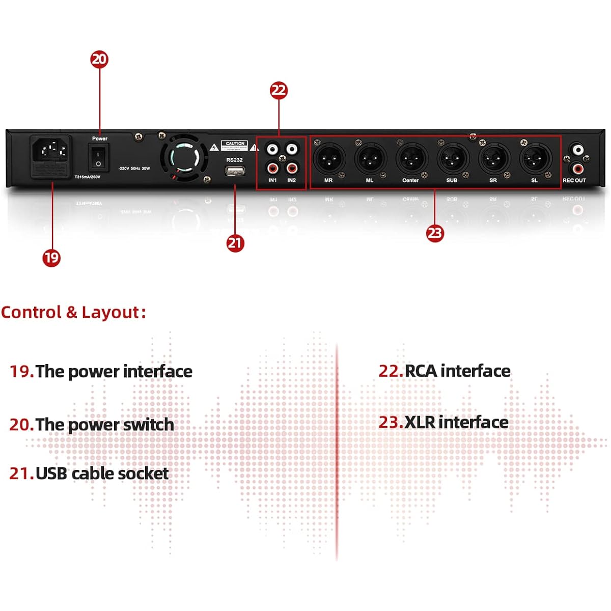 Depusheng X5 Karaoke Professional Digital Audio Processor Configurable with PC Interface Anti-Howling